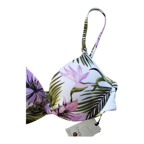 Shade & Shore 32B Bikini Top White Purple Green Floral Tropical Swim Underwire - Picture 5 of 12